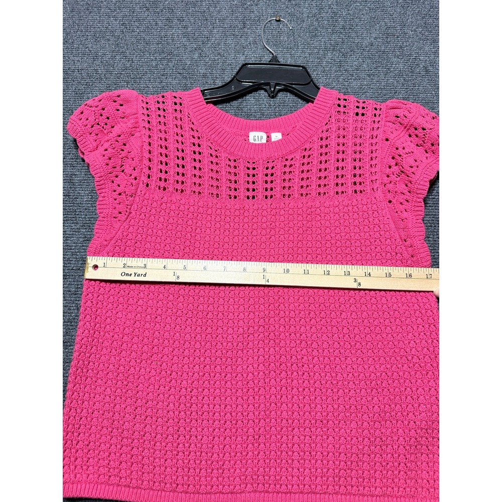 Gap Crochet Ruffle Sleeve Sweater Top Women M Raspberry Pink - Picture 7 of 9